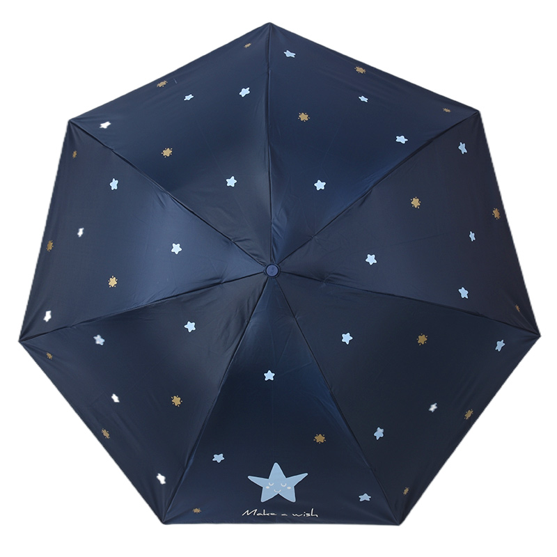 天堂伞/三折太阳伞 轻便铅笔伞黑胶折叠迷你防晒晴雨两 33791E许愿星
