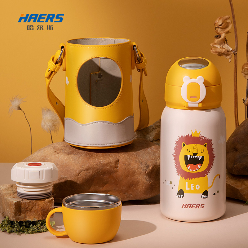哈尔斯（HAERS）儿童保温杯316不锈钢智能数显杯带吸管大容量便携双盖杯子550mL HDM-550-52